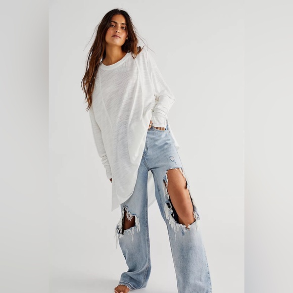 Free People Tops - Free People | We The Free Long Beach Tunic Slub Jersey Longline Tee XS off white